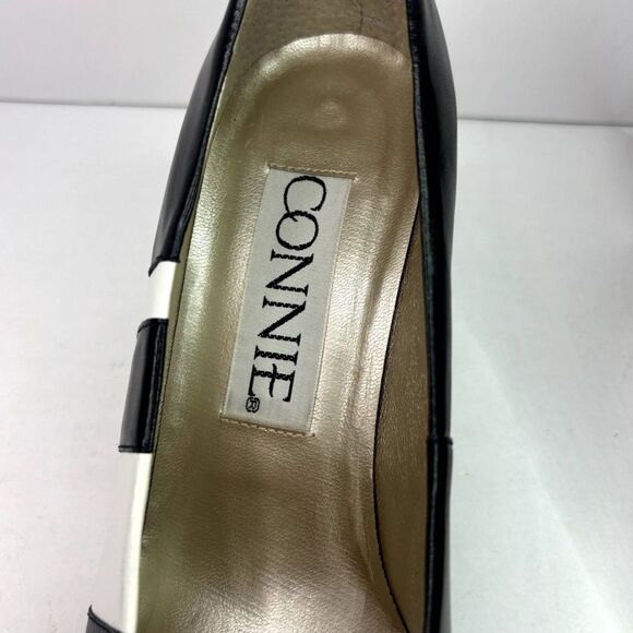 Connie Italian Leather White Cap Heel Pumps Black White Comfy Womens Designer - Picture 9 of 10